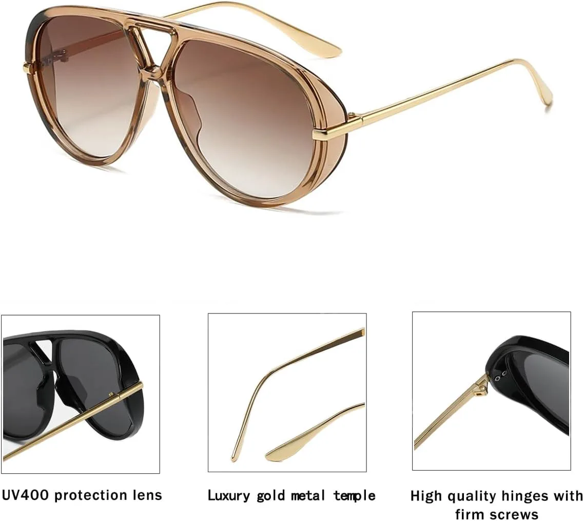 

Модные солнцезащитные очки-авиаторы OSAGAMA большого размера для женщин и мужчин, роскошные винтажные очки в стиле ретро с металлическим щитком, Champagne/Faded Brown