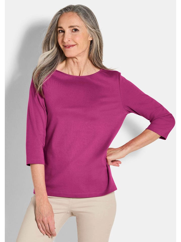 

GOLDNER Короткий размер: Классическая футболка с длинными рукавами и вырезом-лодочкой ягодного цвета