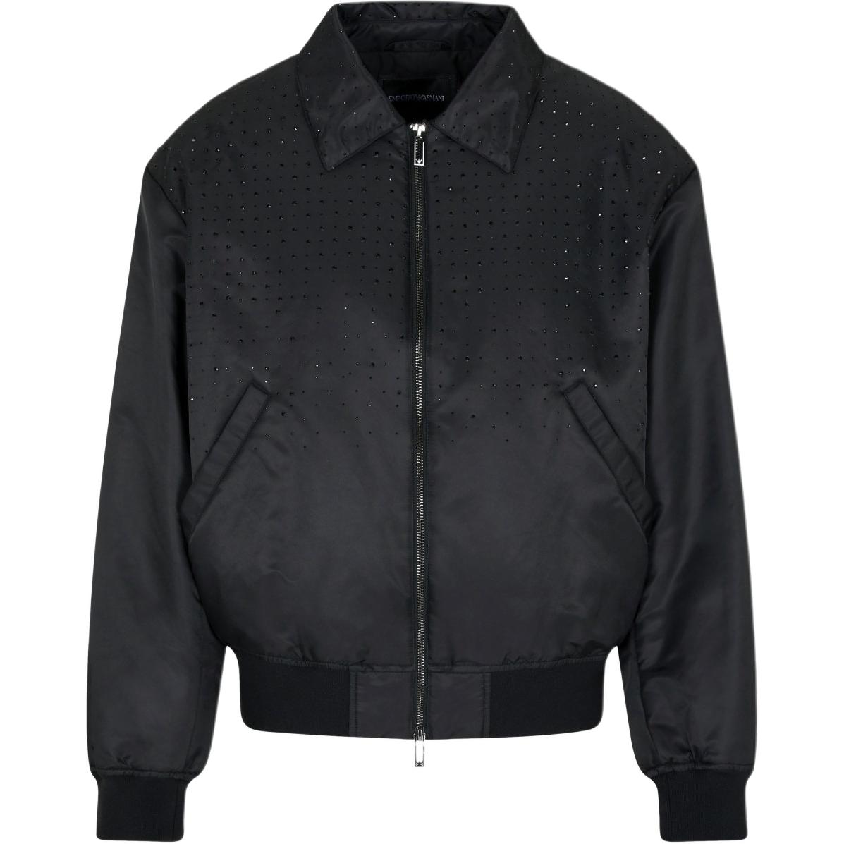 

EMPORIO ARMANI Сатиновая бомбер куртка с камнями для клуба, Black