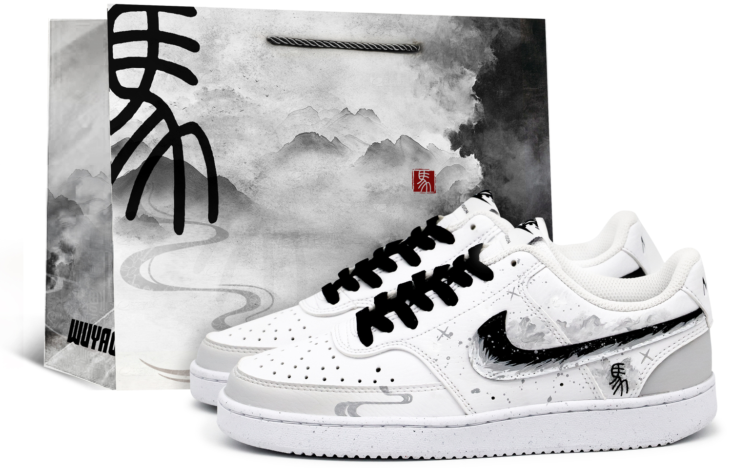 

Court Vision 1 Crow Made, Oriental Ink Horse, Special Shopping Bag, Chinese Style, Осень-Зима, Год Лошади, Casual Nike, серебряный белый