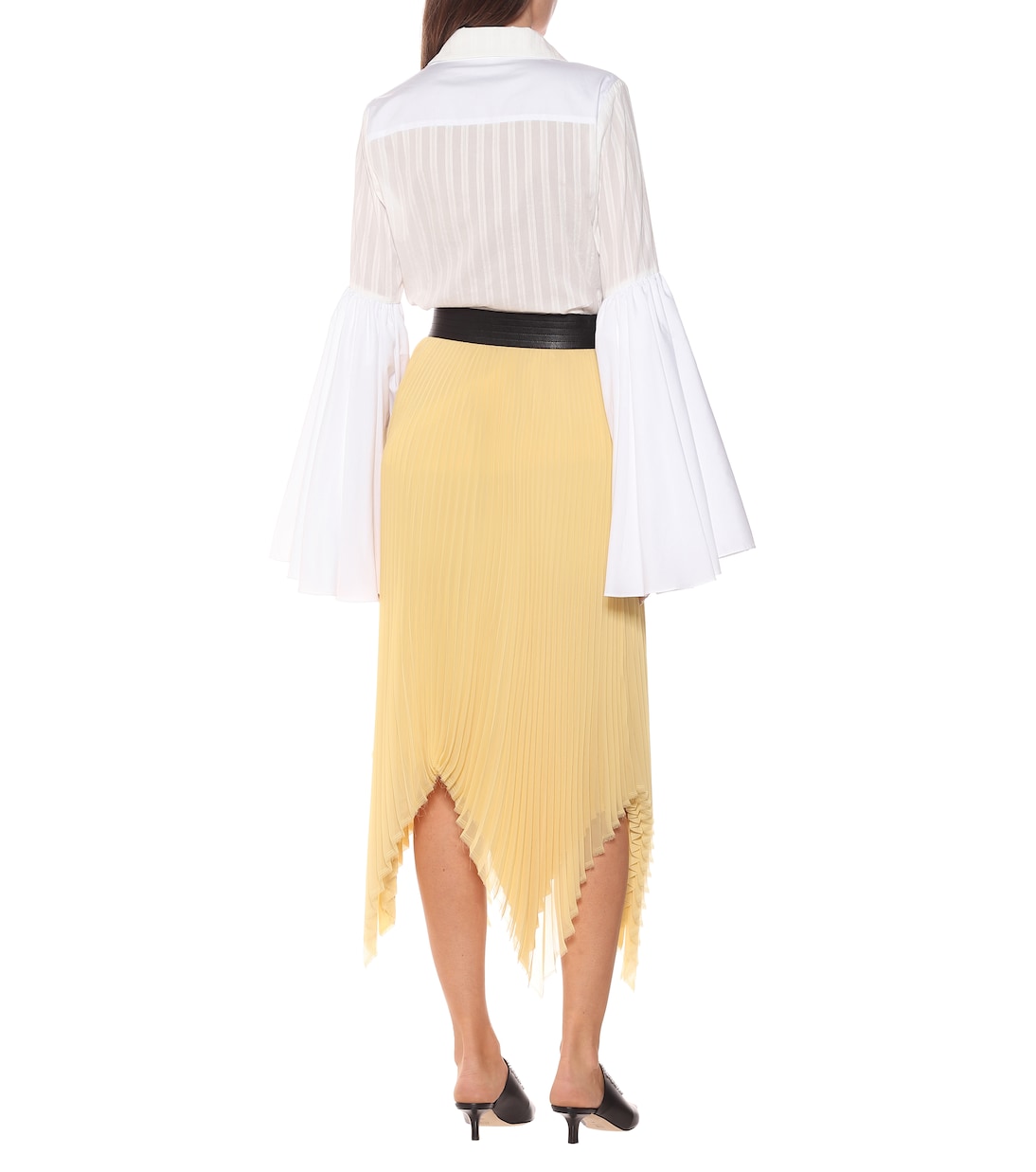 Асимметричная юбка миди из плиссированного жоржета Loewe, Light Yellow — фото 3