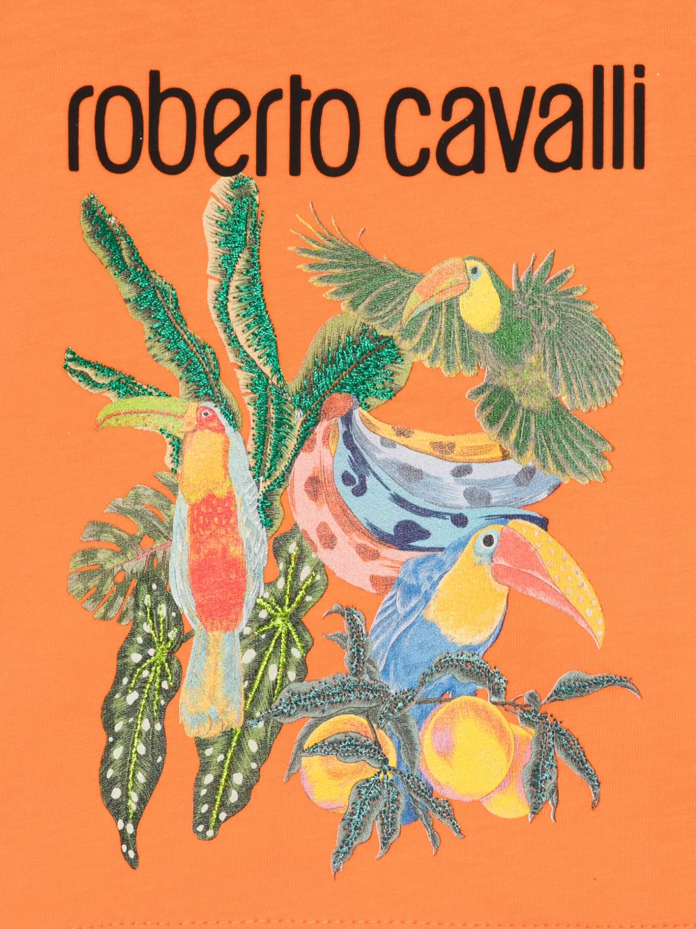 Футболка с тропическим принтом Roberto Cavalli Junior, оранжевый — фото 3