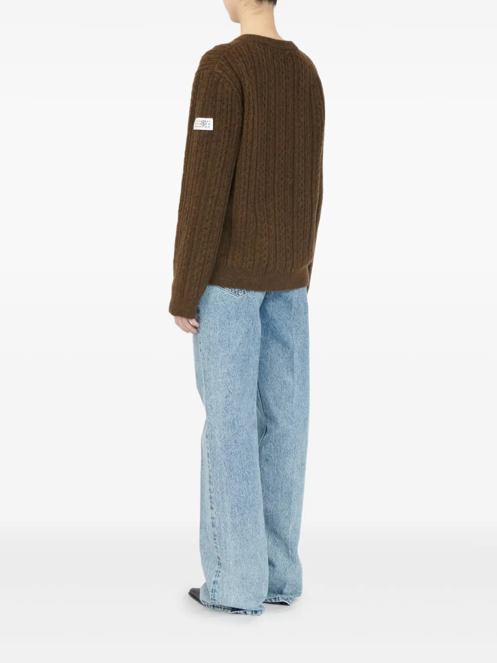 Свитер в рубчик с V-образным вырезом MM6 Maison Margiela, коричневый — фото 4