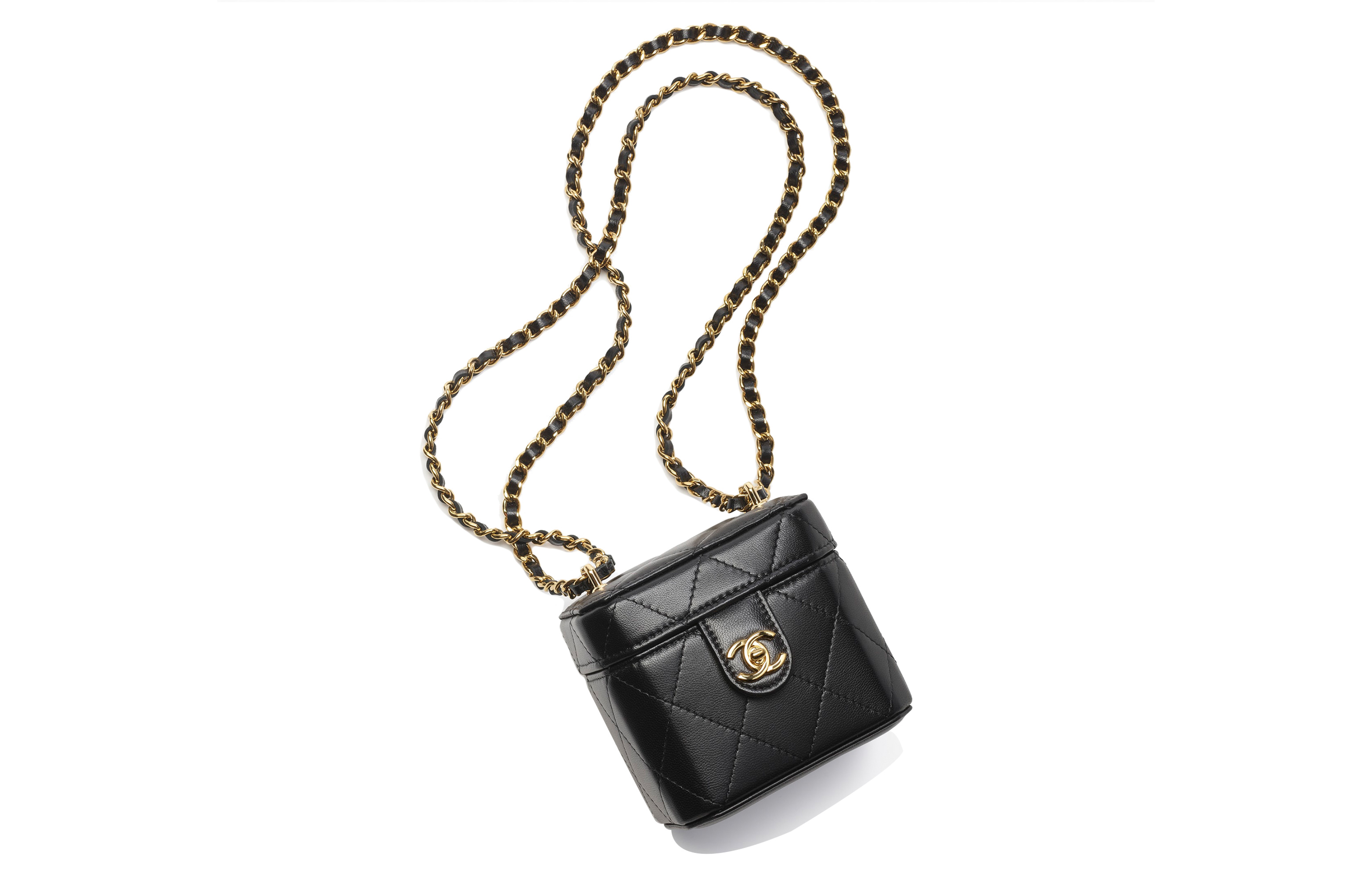 CHANEL Косметичка из овчины, маленькая квадратная сумка, кроссбоди, сумка через плечо Trumpets, женская, черная — фото 2