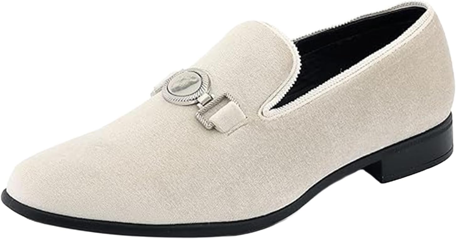 

Мужские лоферы Amali Velvet Slip-On с львиным декором, тапочки для смокинга, лоферы с металлической цепочкой, Cream(antonio)