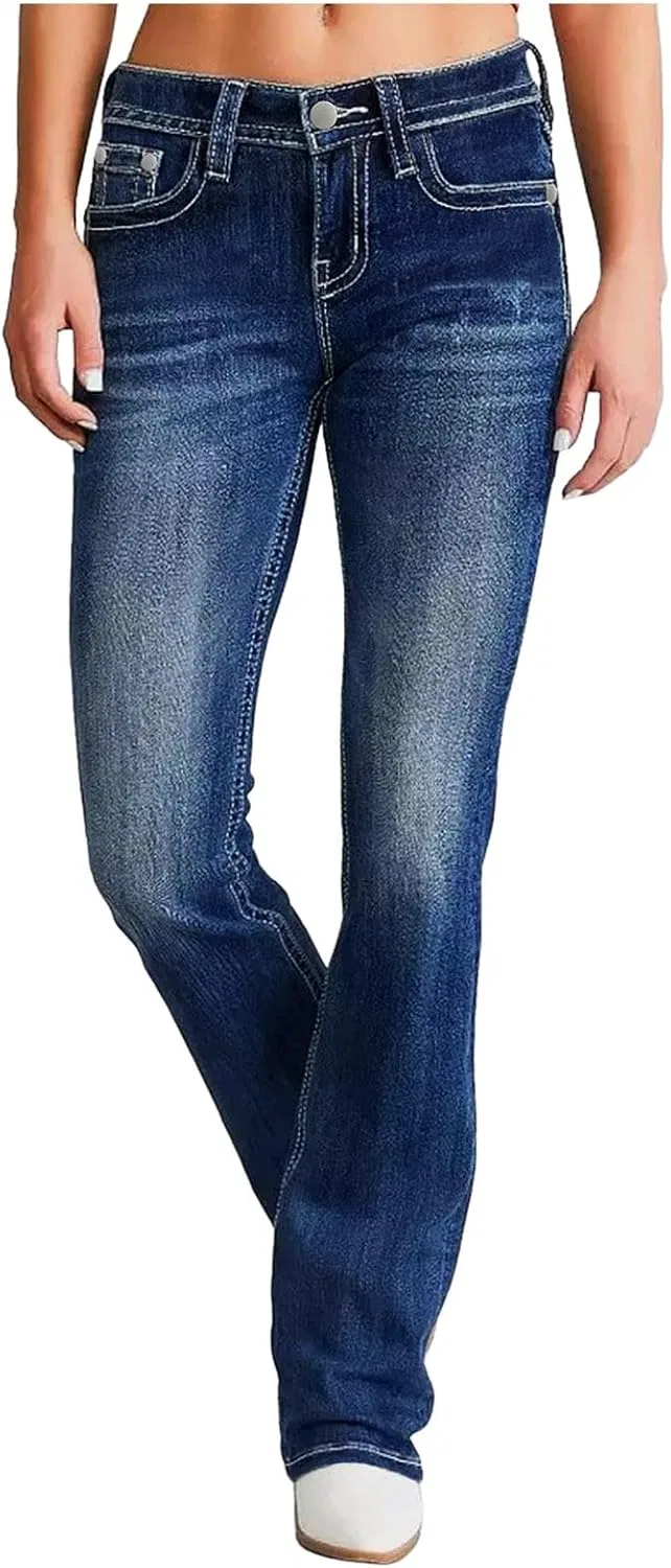 Джинсы Regular Fit High Waisted, Stretchy, Blue