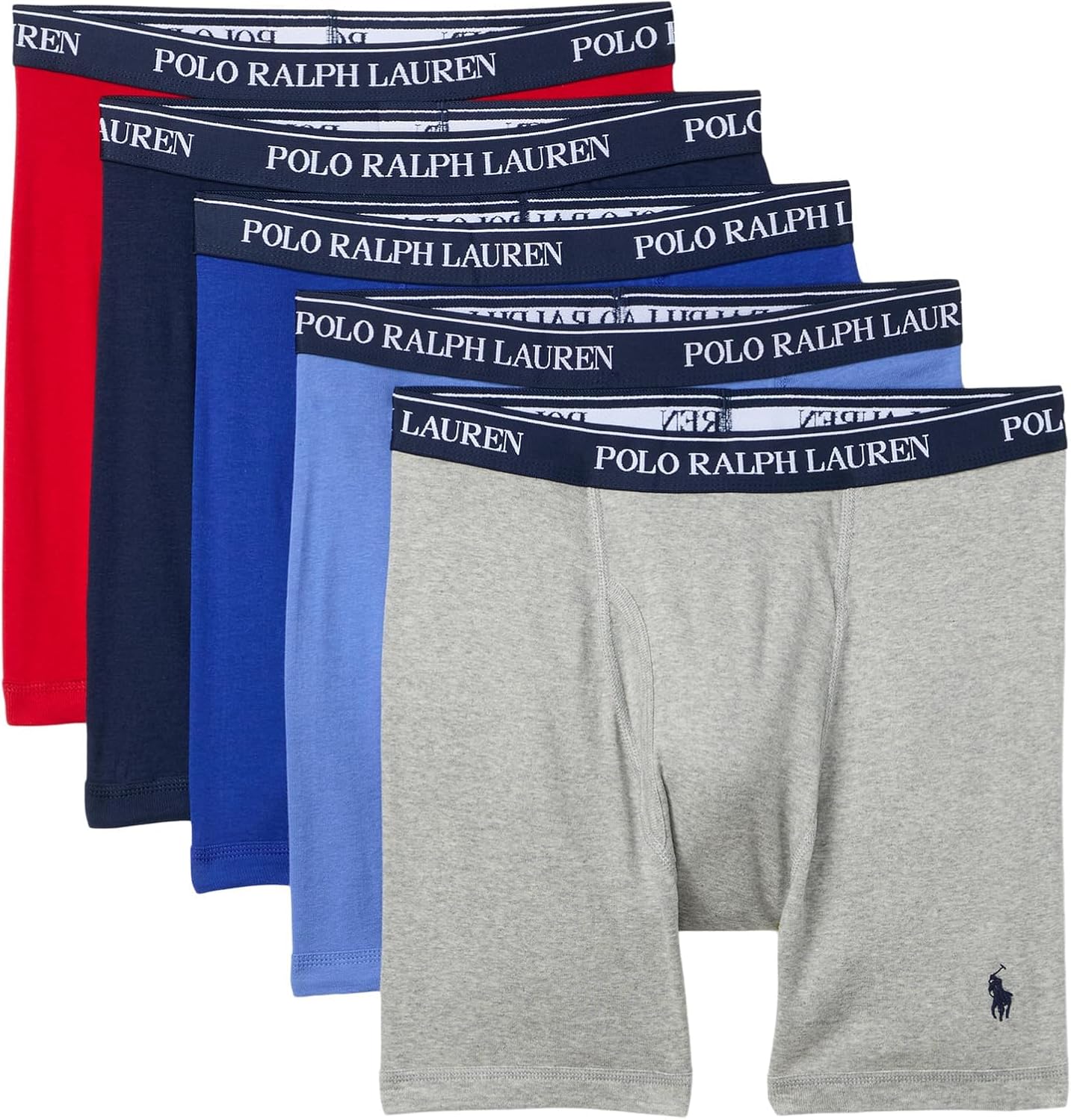 

Мужские хлопковые трусы-боксеры Polo Ralph Lauren Classic Fit, 5 пар, Andover Heather/Aerial Blue/Rugby Royal Rl2000 Red/Cruise Navy