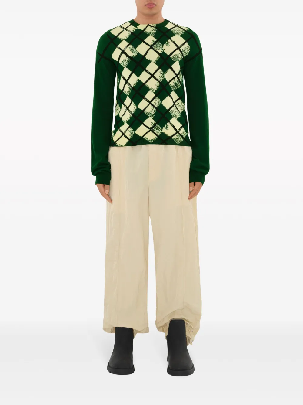 Брюки спортивные BURBERRY, широкие, с жатым эффектом, нейтральные — фото 2