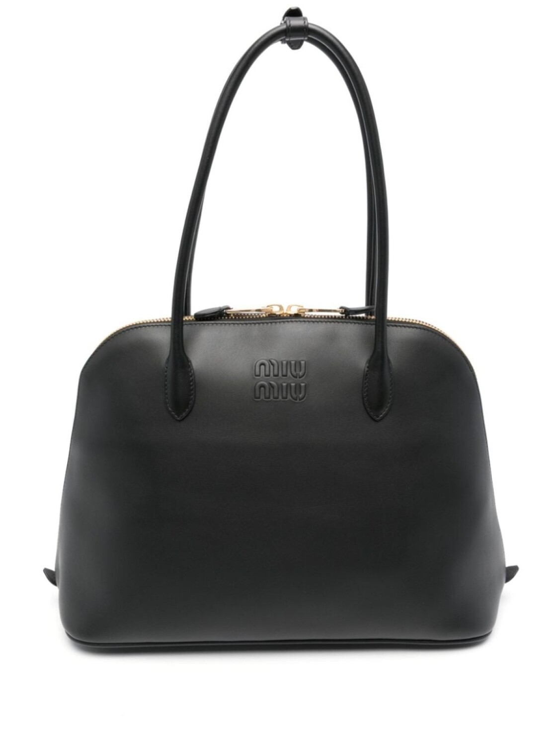 

Сумка-тоут Miu Miu кожаная с тисненым логотипом, черный