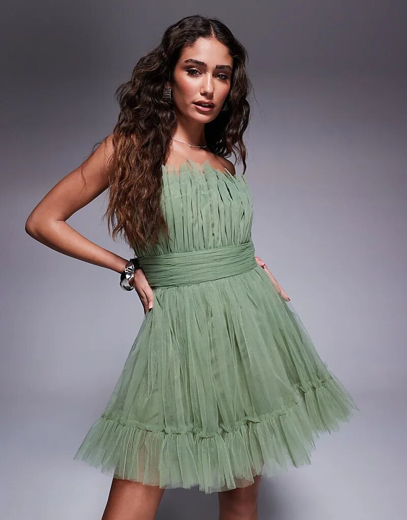 

Мини-платье бандо с кружевом и бисером, миниатюрное, оливково-зеленого цвета