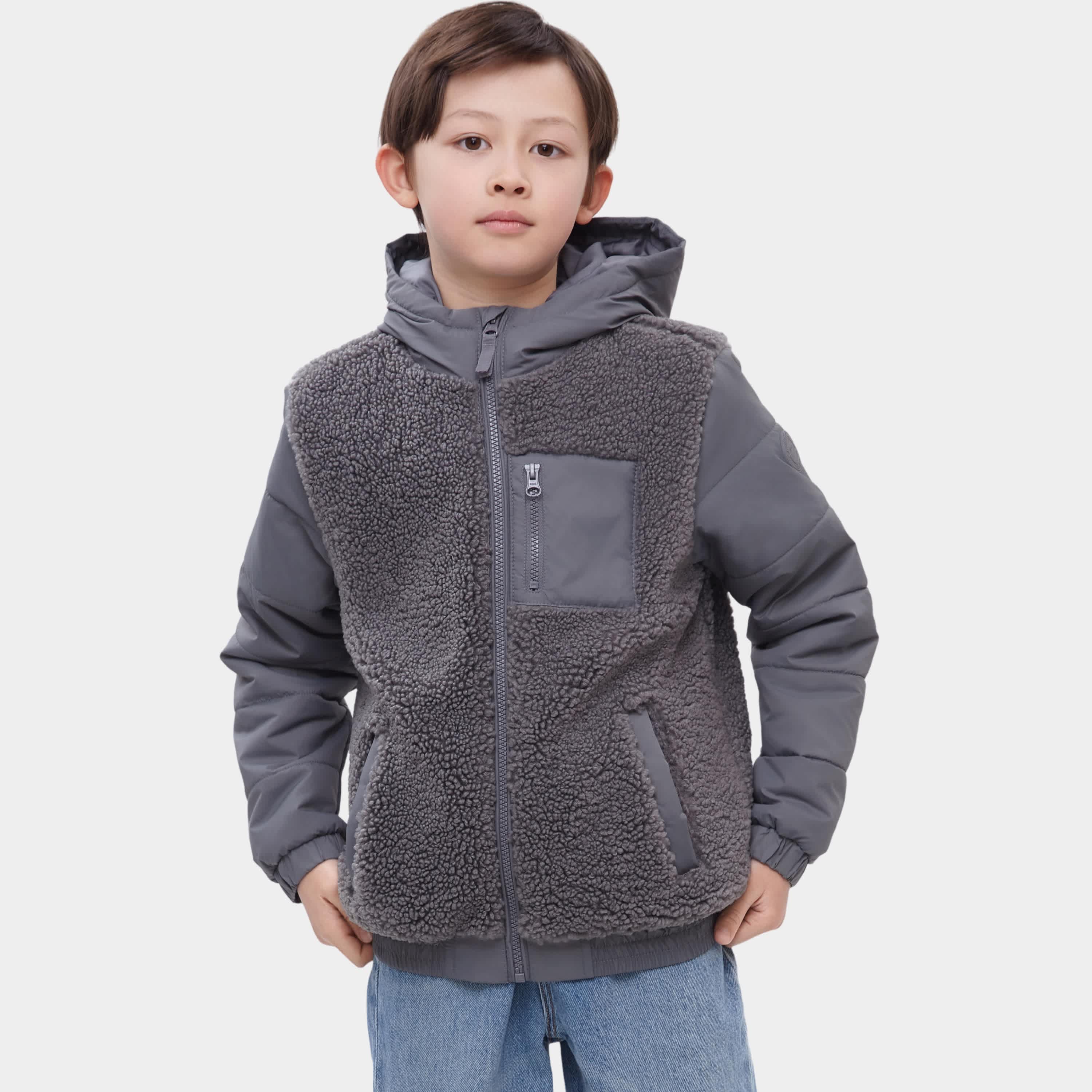 

Детская флисовая куртка-бомбер Rokka&Rolla с высоким ворсом, серый