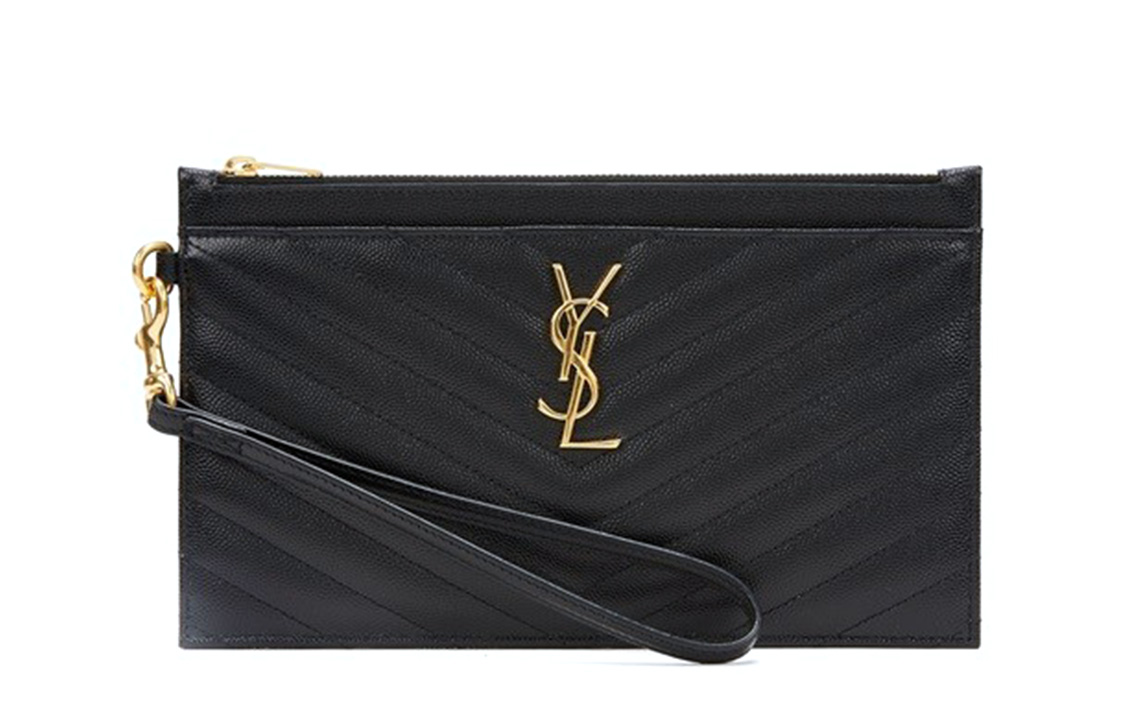 

SAINT LAURENT Кожаный клатч Cassandre женский черный