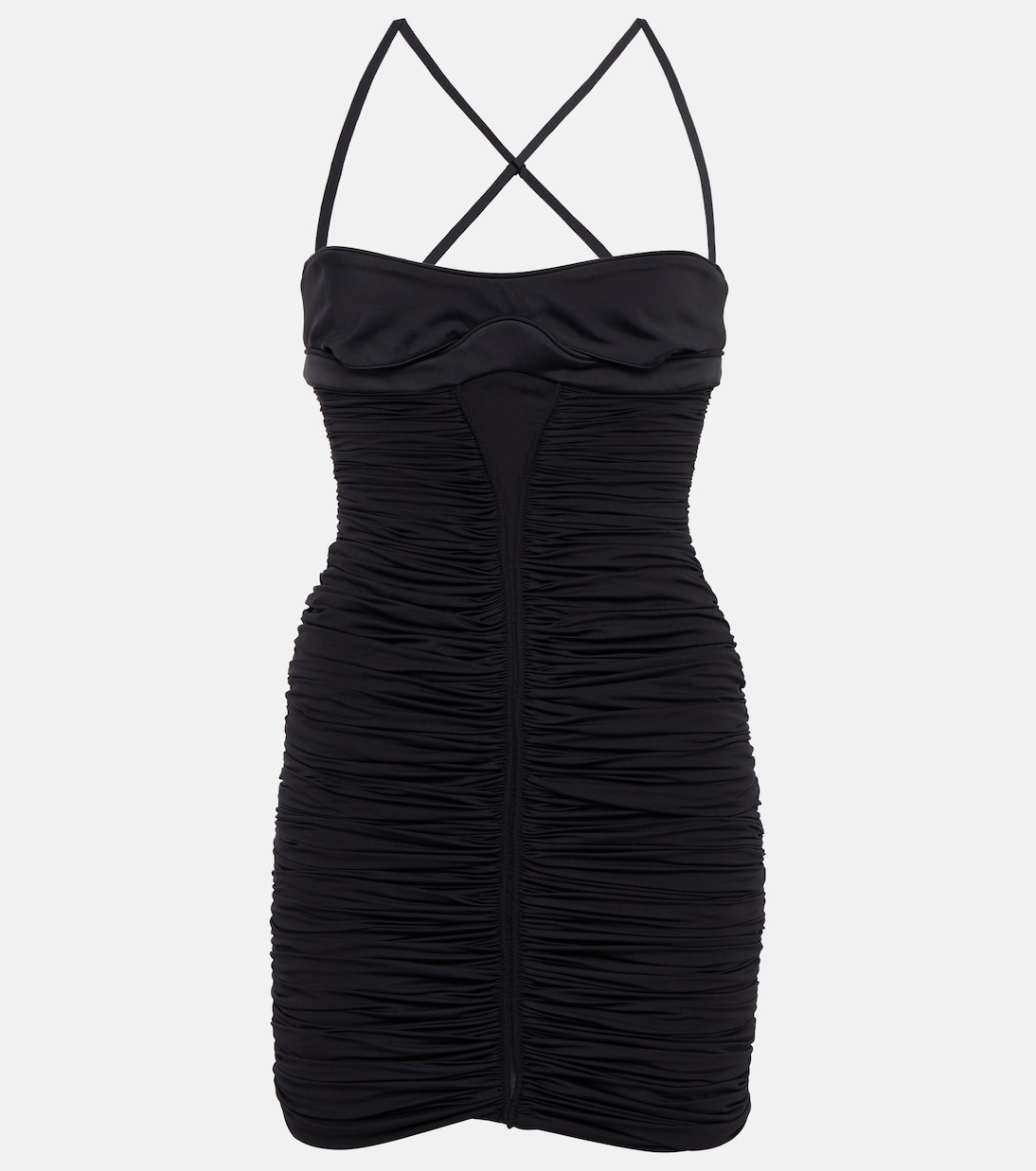 

Мини-платье с перекрестными сборками Mugler, Black Bimaterial