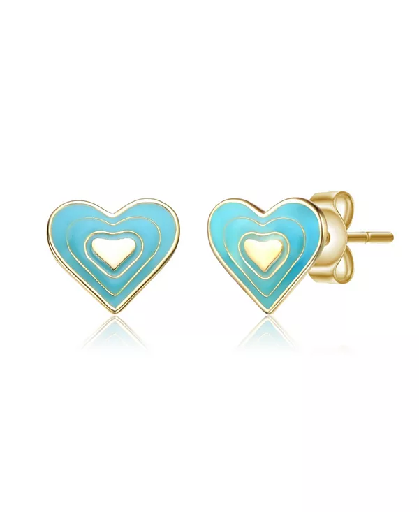 

Серьги-Гвоздики в форме сердца из стерлингового серебра 14 карат с позолотой, 8 мм, с цветной эмалью Gigigirl, blue