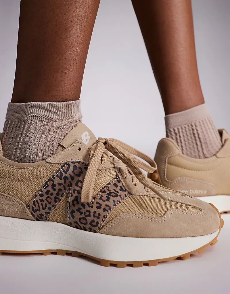 Кроссовки New Balance 327 бежевого цвета с леопардовым принтом — фото 4