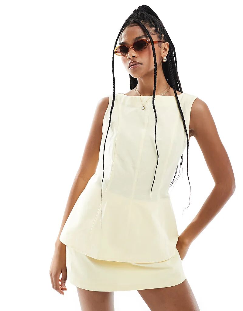 

Удлиненный облегающий топ из льняной смеси ASOS DESIGN цвета пахты