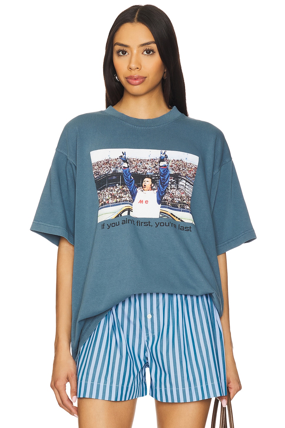 

Футболка с надписью «Talladega nights if you ain't first, you're last boxy tee Philcos, blue pigment