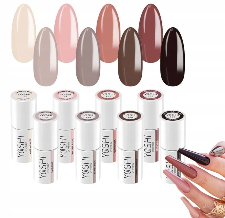 

Набор лаков для ногтей Yoshi Hybrid, полная коллекция Free Spirit Nude Browns, 8 шт.