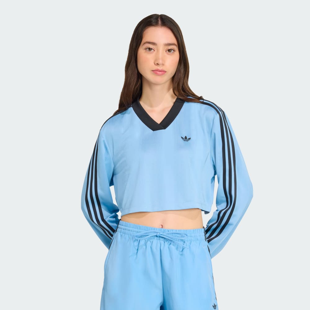 

Топ Adidas Adicolor Soccer Jacquard Crop Long-Sleeve Top, цвет Ash Blue/Black