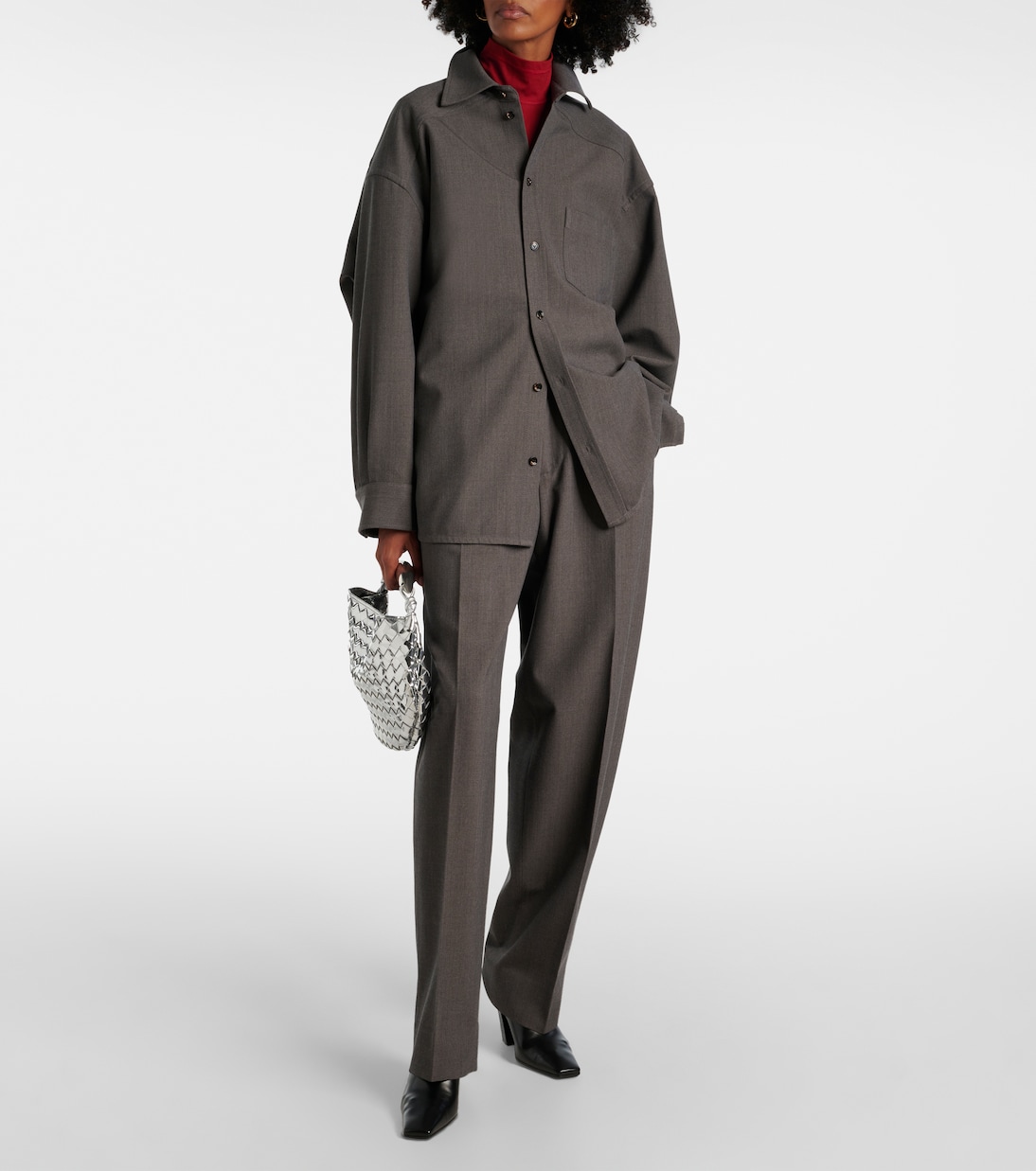 Оверсайз рубашка из смесовой шерсти Bottega Veneta, Grey Melange — фото 2