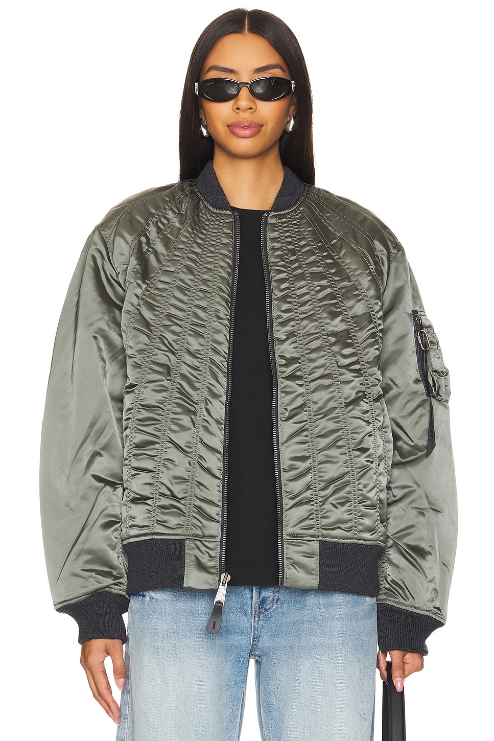 

Летная куртка ma-1 с присборенной резинкой Alpha Industries, серый