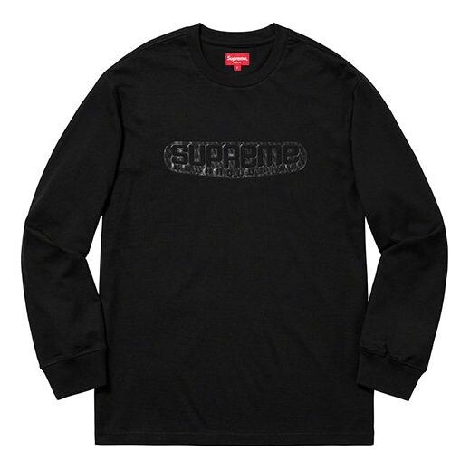 

Футболка ss19 tech l/s tee black logo long sleeves pullover Supreme, черный