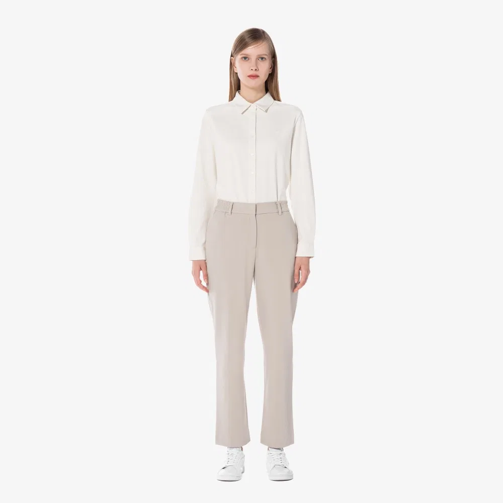 Слаксы женские Lacoste, утепленные, на резинке, кремовые — фото 3