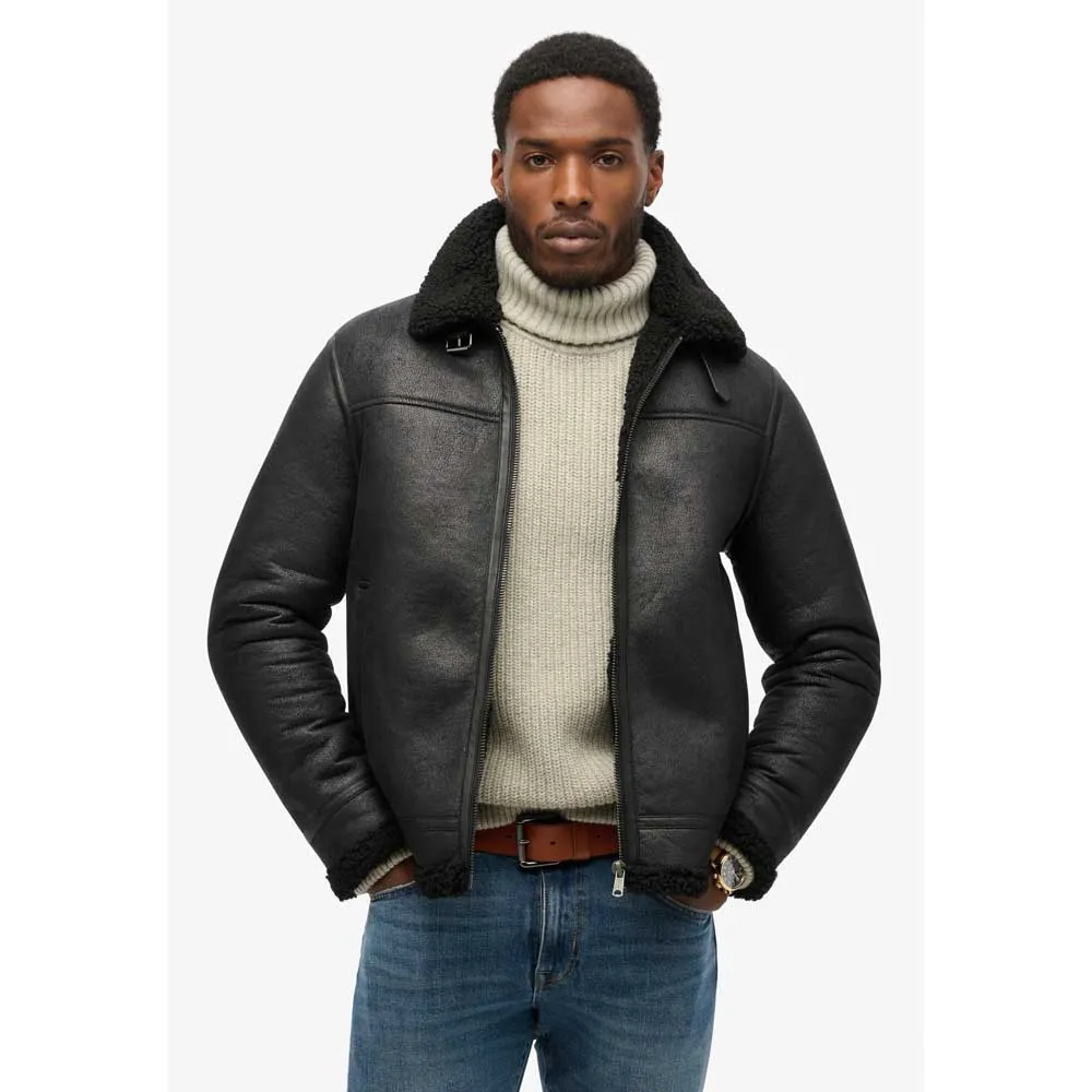 Кожаная куртка Superdry Aviator, черный — фото 4
