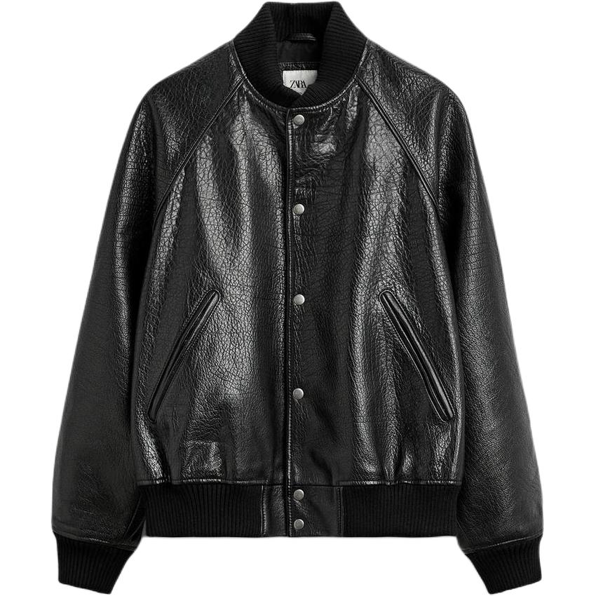 

ZARA Кожаная куртка мужская черная, Черный, ZARA Кожаная куртка мужская черная