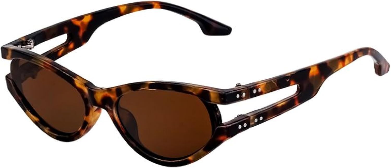 

Сексуальные солнцезащитные очки в стиле панк «кошачий глаз» овальной формы для женщин, роскошная модная полуячеистая оправа, защита от УФ-излучения UV400 TVTBBVV, C3demi