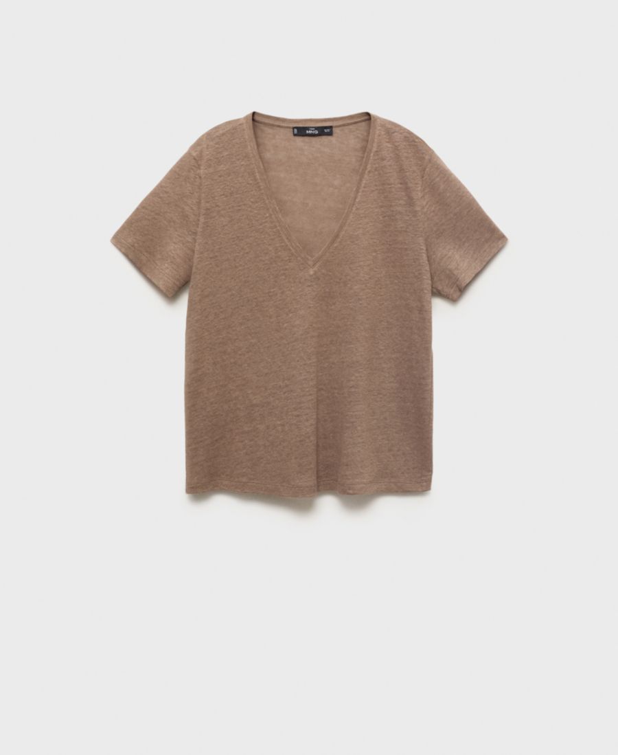 

Женская льняная футболка с V-образным вырезом MANGO, Light, Pastel Brown