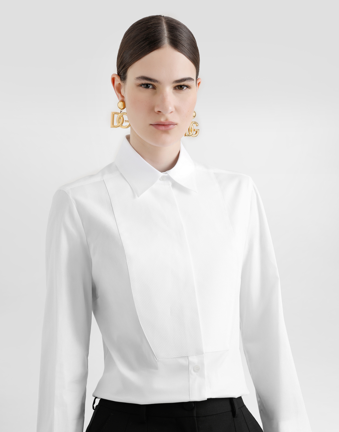 Сорочка-смокинг из стрейчевого поплина Dolce & Gabbana, белый — фото 4