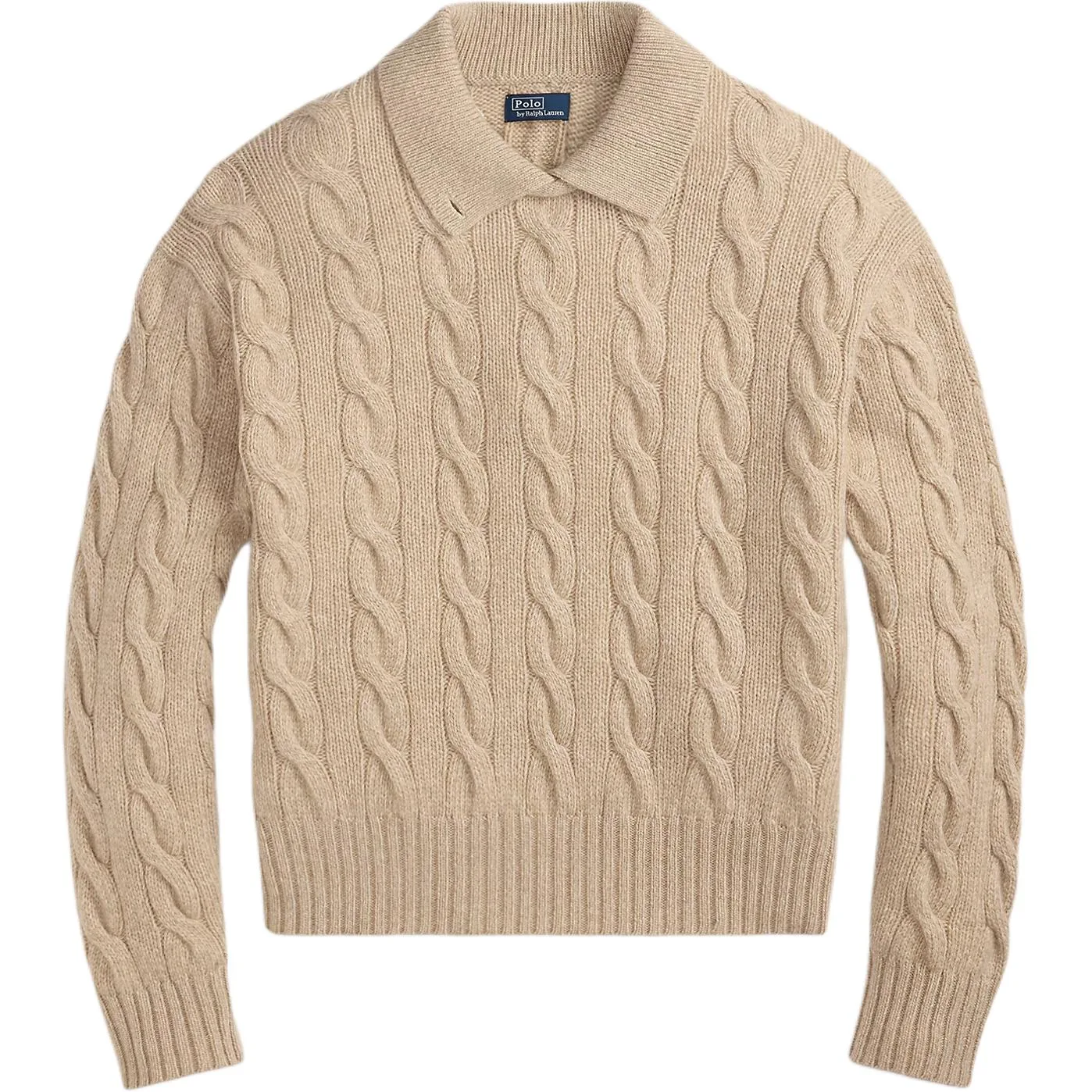 Свитер с воротником стойкой из кабельной вязки Polo Ralph Lauren, темно-almond коричневый