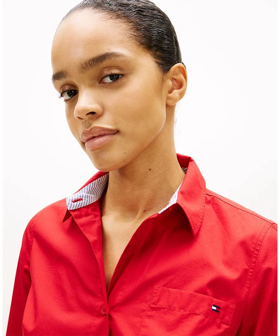 Классическая женская рубашка с длинными рукавами из поплина с отворотом Tommy Hilfiger, primary красный — фото 3