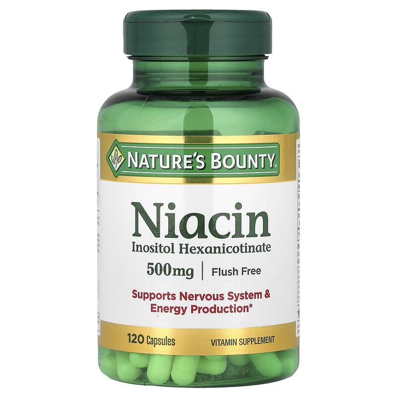 

Nature's Bounty, Ниацин, не вызывающий покраснения, 500 мг, 120 капсул