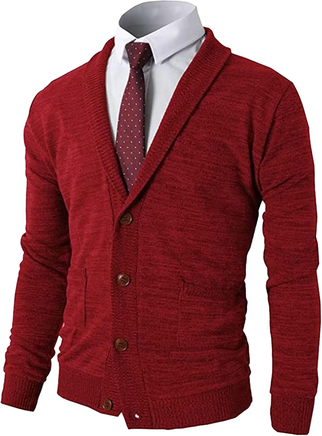 Мужской кардиган V-образным вырезом Slim Fit с кабельной вязкой и карманами