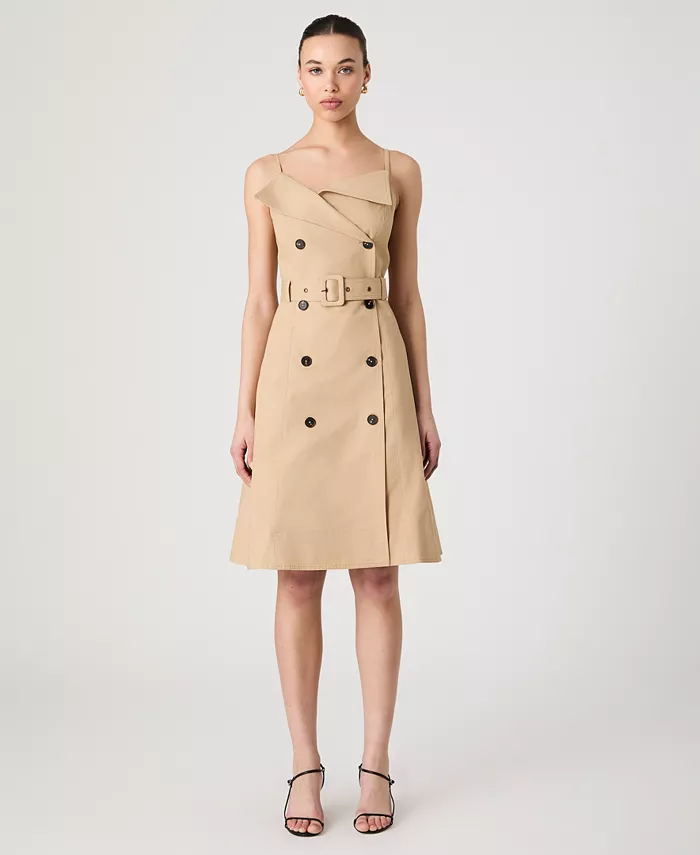 

Женское легкое хлопковое платье-тренч с поясом Fit & Flare French Connection, коричневый/бежевый