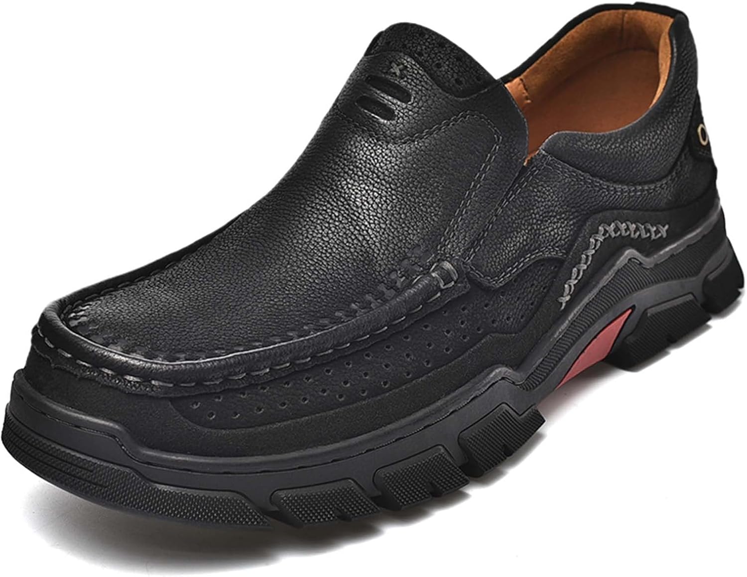 

Мужские лоферы на толстой подошве из кожи, с ручной строчкой, комфортные, противоскользящие, повседневные кроссовки для прогулок, походов, вождения, работы, офисные и деловые туфли Generic, черный