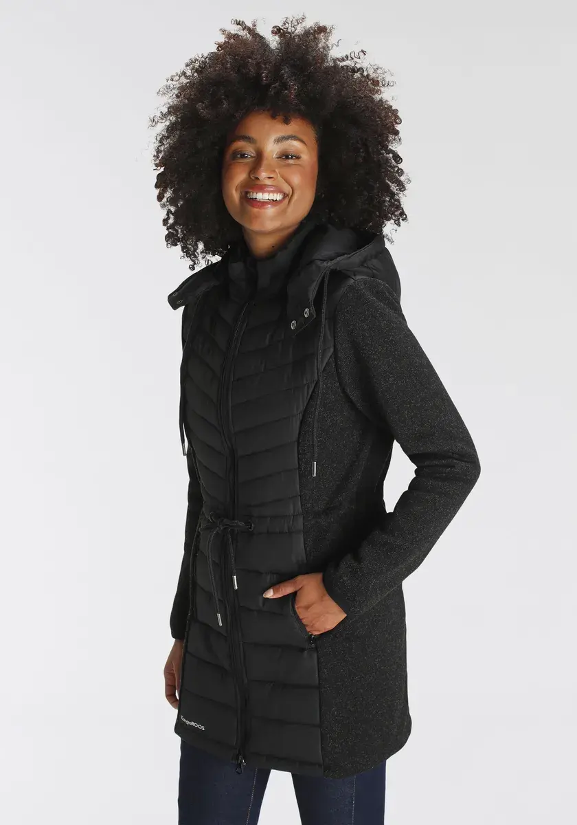 

Стеганая куртка KangaROOS с капюшоном из модного микса материалов со съемным капюшоном, черный