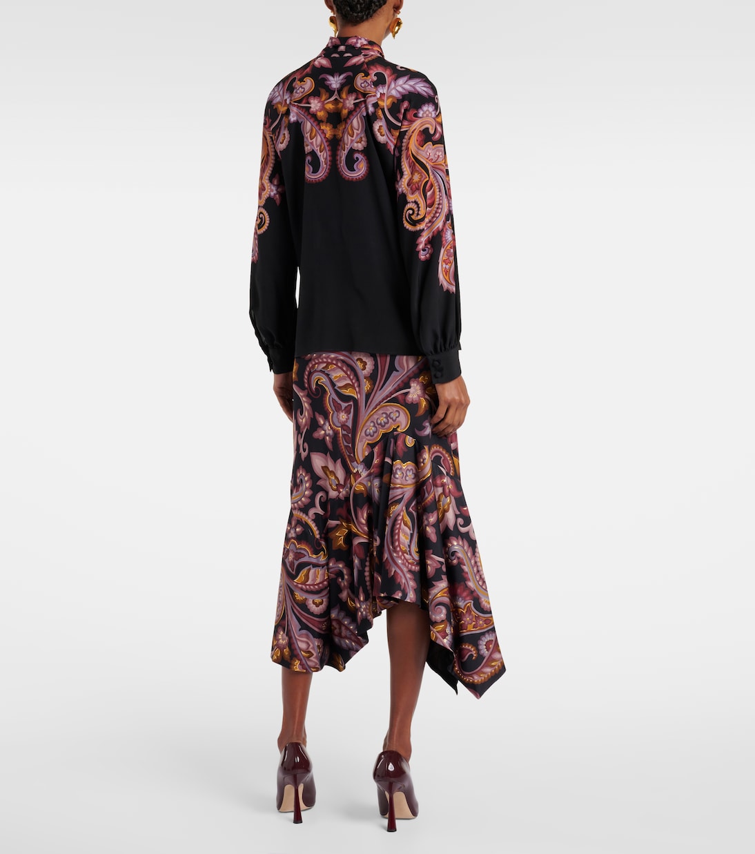 Шелковая блузка с завязкой на шее и узором пейсли Etro, Print On Black Base — фото 3