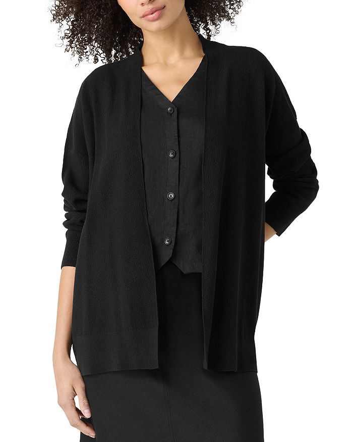 

Льняной хлопковый длинный кардиган Eileen Fisher, черный