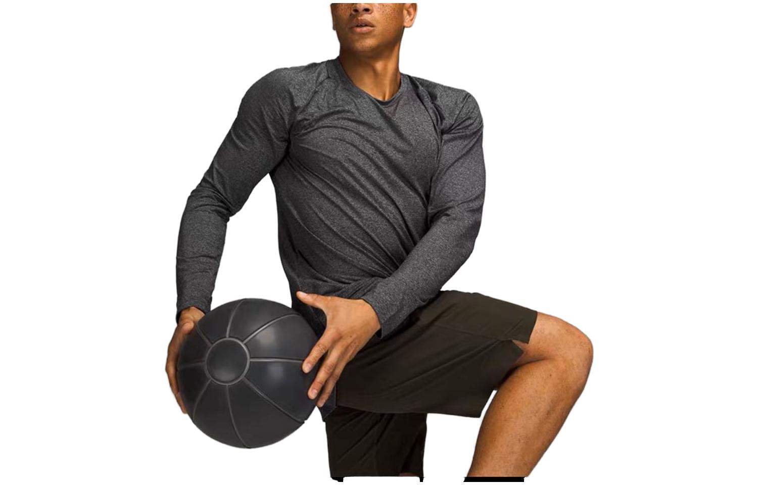 

Футболка мужская с круглым вырезом, умеренный прямой крой Lululemon, черный/rhinoceros серый blk/rhig