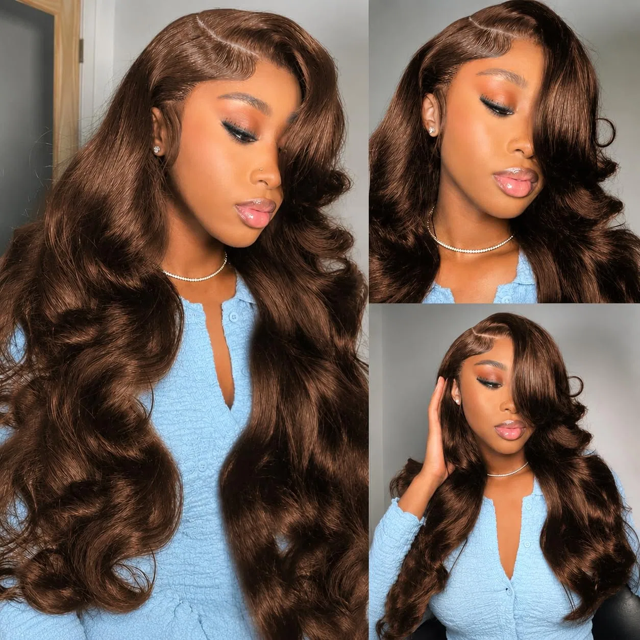 Женский парик из натуральных волос eool Body Wave HD Lace Front, шоколадно-коричневый, 51 см Eool