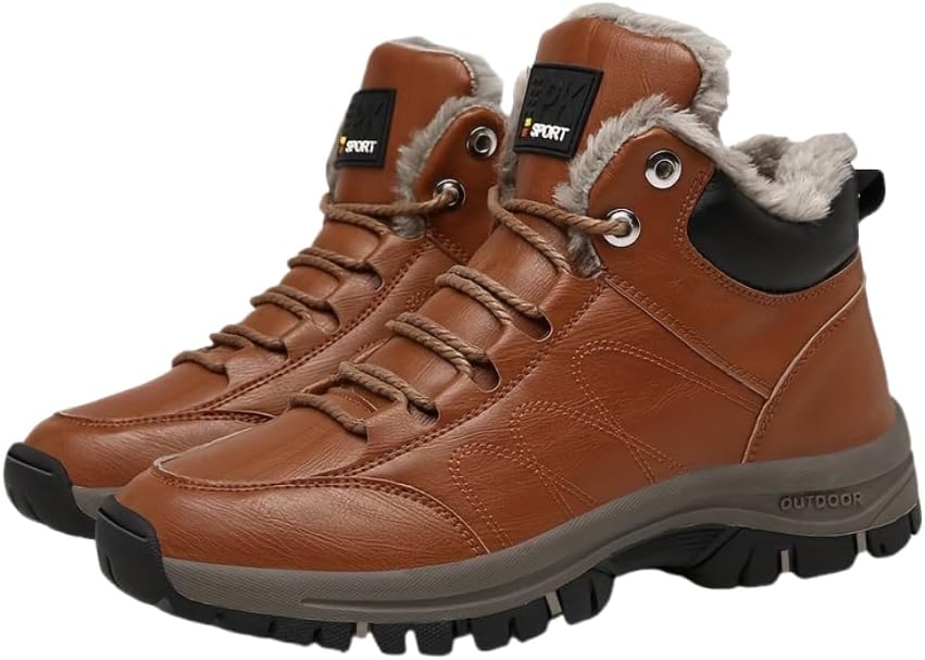 

Мужские зимние походные ботинки HHHCHPM с пушистой подкладкой, противоскользящие и износостойкие снежные ботинки для активного отдыха на природе, светло-коричневый