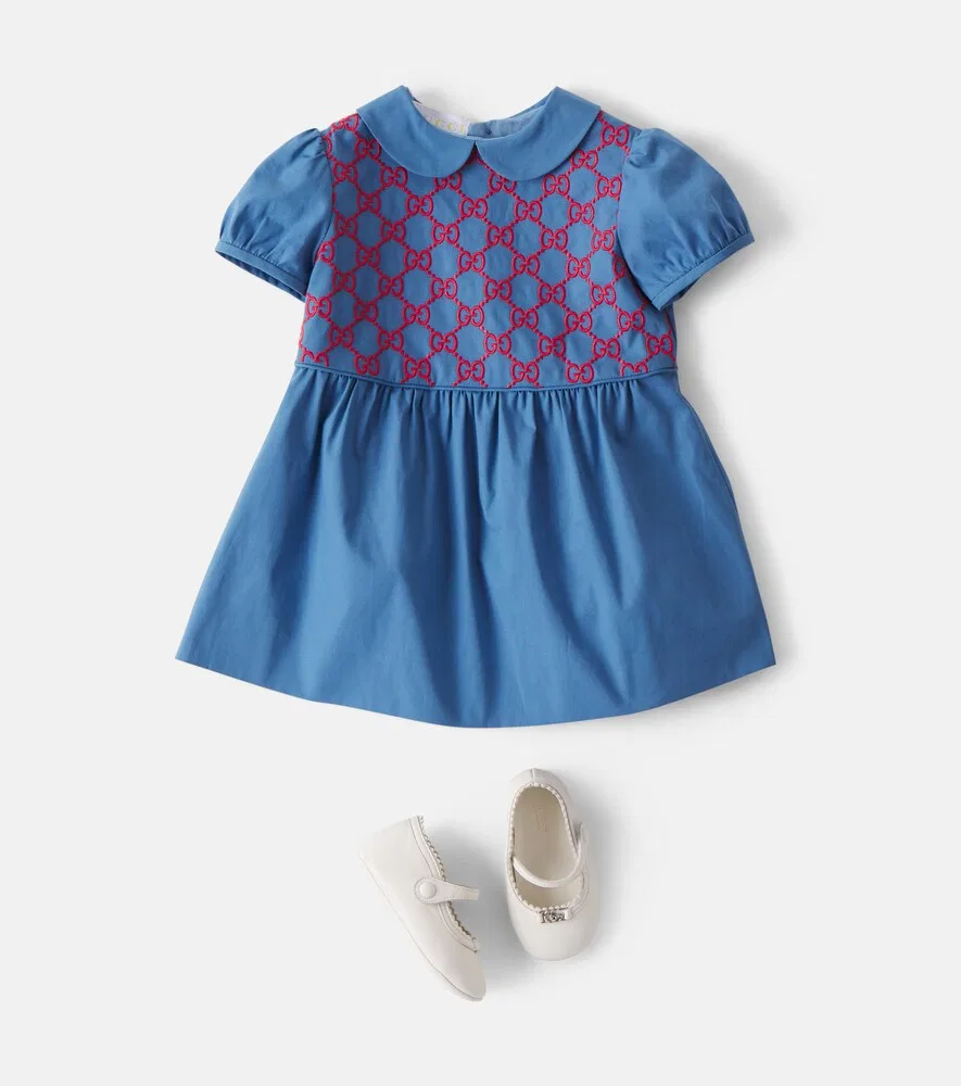 Детское платье из хлопковой смеси Gucci Kids, синий — фото 2