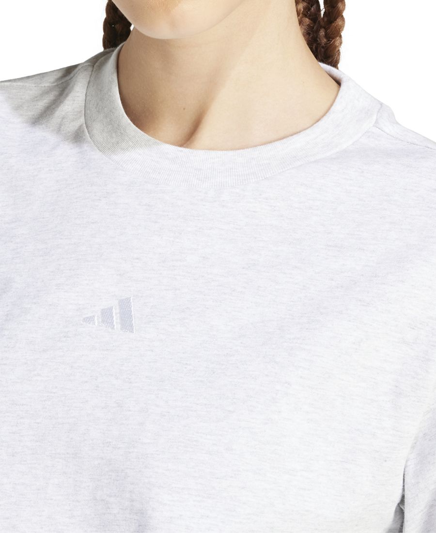 Женская базовая хлопковая футболка с небольшим логотипом Adidas, Light Grey Heather/white — фото 4