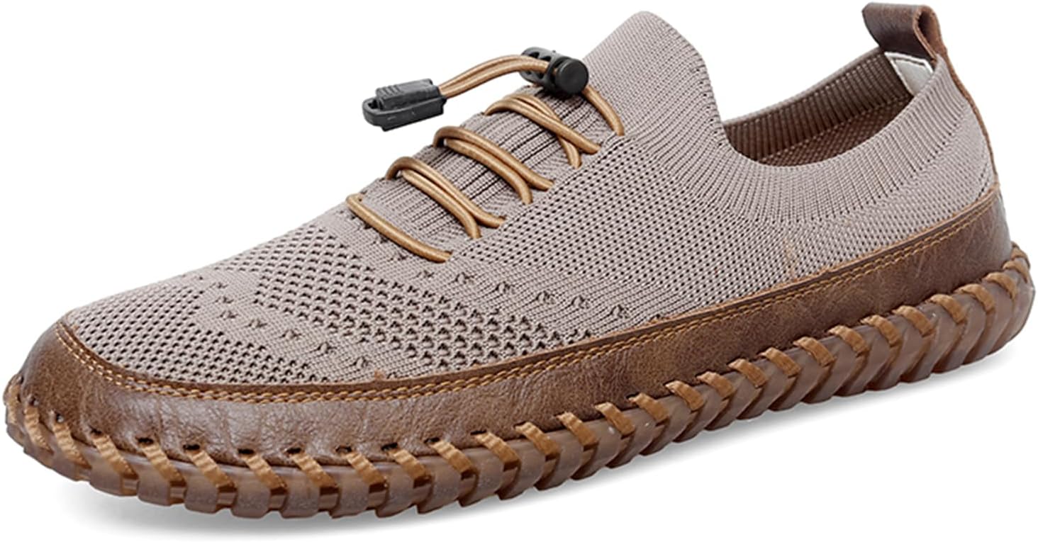 

Мужские летние сетчатые кроссовки Dacnakby, дышащие, вязаные, без шнурков, модные, удобные, ручной работы, повседневные балетки, обувь для вождения, коричневый