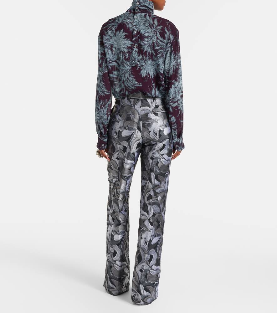 Жаккардовые высокие шерстяные прямые брюки Dries Van Noten, Black — фото 3