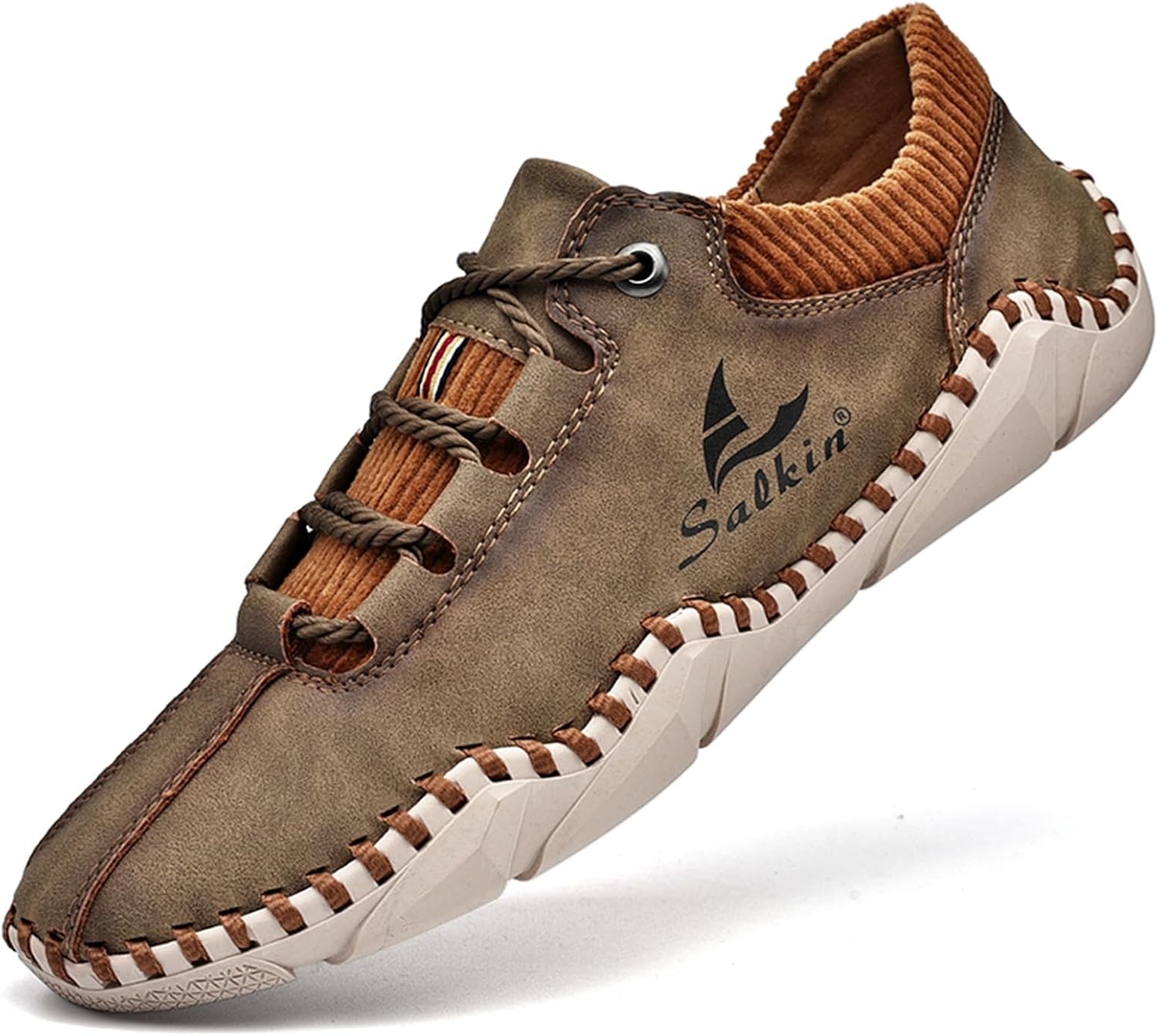 

Мужские повседневные туфли ручной работы, модные кожаные кроссовки, удобные туфли без шнурков для ходьбы и вождения Abborora, хаки