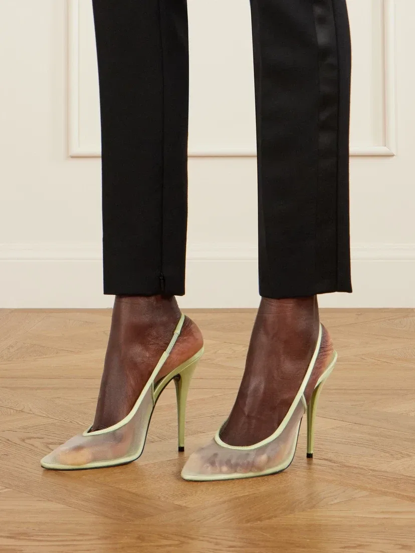 Женские туфли на каблуке Anita из сетки с атласной отделкой SAINT LAURENT, бирюзовый — фото 2